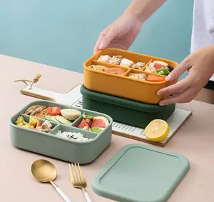 Environmentally friendly robust and leak-proof food containers with 4 compartments for silicone lunch box