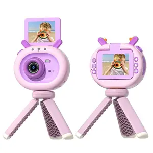 Cartoon Konijn Kinderen Camera 1080P S2 Schattige Kinderen Selfie Camera Met Draaiend Scherm Flitslicht Handheld Beugel Speelgoed Kinderen Cam