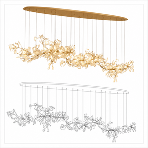 Lustre moderne de luxe en <span class=keywords><strong>céramique</strong></span> en forme de feuille de Ginkgo, <span class=keywords><strong>suspension</strong></span> en métal doré pour hall de villa, salle à manger, décoration d'hôtel - Product Image 4