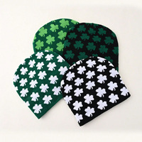 Bonnet en jacquard vert personnalisé avec logo, style trèfle, doux et extensible, sans revers, style irlandais, décontracté, streetwear, pour la plage et l'hiver