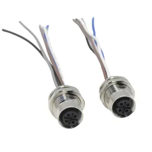 ขั้วต่อกันน้ำ 5 ขา แบบวงกลม รหัส A ติดตั้งด้านหน้า แบบ PG9 ขั้วต่อสายไฟแบบตัวเมีย ขั้วต่อสายเคเบิล M12 แบบติดตั้งบนแผง ขั้วต่อ M12 - Product Image 1