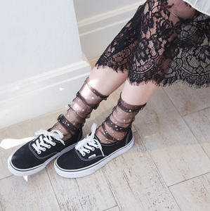 Calzini Estivi da <span class=keywords><strong>Donna</strong></span> in Pizzo a Rete <span class=keywords><strong>Sexy</strong></span> Trasparenti con Stelle Traspiranti Sottili alla Caviglia Moda Economica - Product Image 3