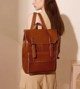 Classico preppy in vera pelle zaino per laptop stile inghilterra in pelle borsa a tracolla zaino da viaggio per le donne