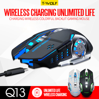 T-WOLF Q13 OEM/ODM 2.4G mouse nirkabel ponsel mendukung kecepatan hiper nirkabel rgb backlit 6d gaming pc mouse