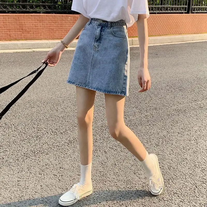 Mode Vrouwen Rits Denim Mini Rok Zomer Hoge Taille A-Lijn Dames Blauwe Jeans Casual Koreaanse Jeans Rok Van Hoge Kwaliteit