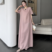 Robe T-shirt Minimaliste Femme Ample Oversize Décontractée Manches Courtes Streetwear Grande Taille 2026 Loungewear Robes Longues en Lin