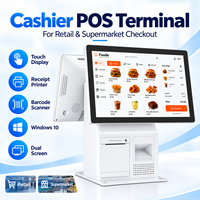 Terminal de point de vente à double écran tactile de 15,6 pouces avec imprimante 80 mm et lecteur de codes-barres pour les caisses de supermarchés et de commerces de détail