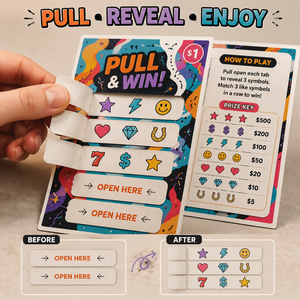 New Style Full Color Custom Break Open Digital Printing Game Card Variable Data Tear Off Printing Five Windows Pull Tab Cards - Product Image 2