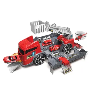 City Rescue Deformed Fire Fighting Truck Parking Lot Toy Car Track Kids Plastic Race Tracks Set Slot Toys