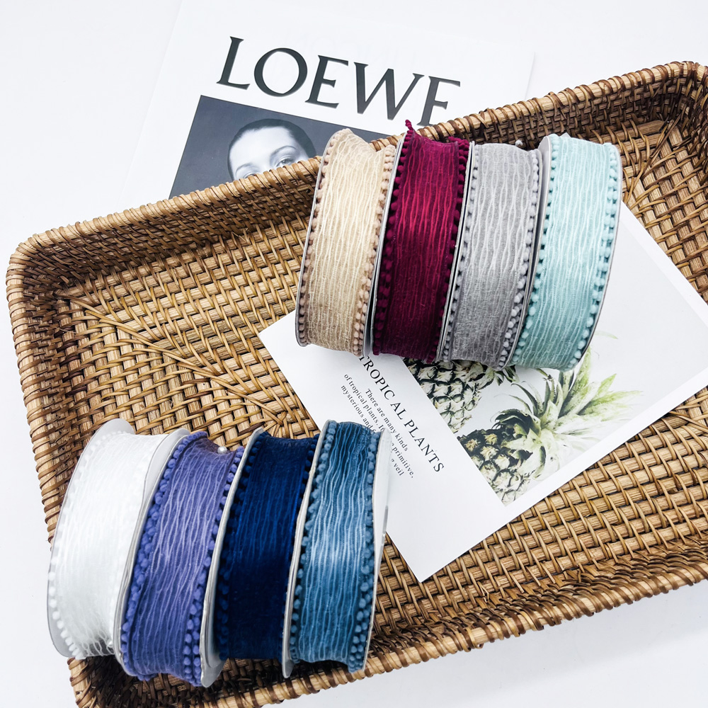 1'Soft Colorful Ball Edge Ribbon Roll Luxury Chiffon Wholesale Decor Fabric Ribbon for Gift Wrapping Wedding Home Decoration