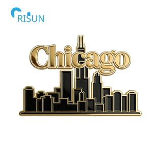 Personalisierte Souvenir-Geschenke Vereinigte Staaten Chicago <span class=keywords><strong>Illinois</strong></span> Kühlschrankmagnet Anstecknadel Abzeichen Brosche Maßgefertigter Chicago Emaille-<span class=keywords><strong>Pin</strong></span> - Product Image 3