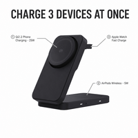 Station de charge sans fil magnétique pliable 3-en-1 avec ventilateur de refroidissement pour iPhone, Samsung et Apple Watch, AirPods