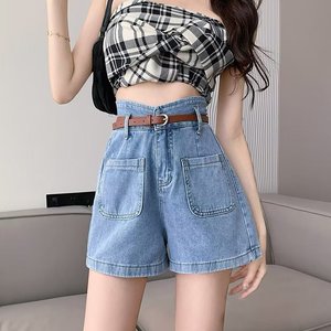 Shorts en jean noir pour <span class=keywords><strong>femme</strong></span>, été 2026, style streetwear, coupe slim, jambe longue droite, coupe trapèze, style Spice Girl, tendance - Product Image 3
