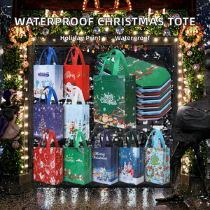 Medium High Quality Non-Woven Waterproof Laminated <b>Folding</b> Letter Christmas Gift Wrapping Wholesale Heat Transfer Tote <b>Bag</b> - Product Image 2