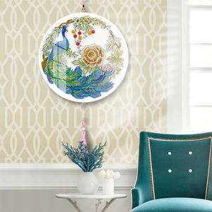 Peacock design round glass frame hanging Diamond Painting nappe ciondolo <span class=keywords><strong>trapani</strong></span> parziali pittura mosaico punto croce kit regalo - Product Image 3