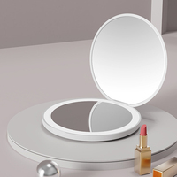 Led Lighted Travel Makeup Mirror Small Round Rechargeable Mirror Folding Portable Pocket Mini Cosmetic Mirror