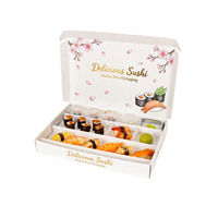 Grande boîte à sushi personnalisée en carton bois foncé, modèle Moderno, avec plateau à compartiments pour crêpes, tacos, livraison et fêtes