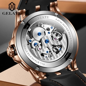 Reloj mecánico automático para hombre GELATU 6015, deportivo, resistente al agua, con correa de cuero y silicona, diseño hueco de alta gama. - Product Image 5