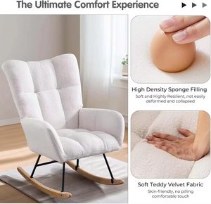 Thái thiết kế Teddy Velvet tàu lượn Rocker mềm mại và thoáng khí bề mặt ghế đệm chân gỗ Rocking <span class=keywords><strong>Chair</strong></span> - Product Image 4