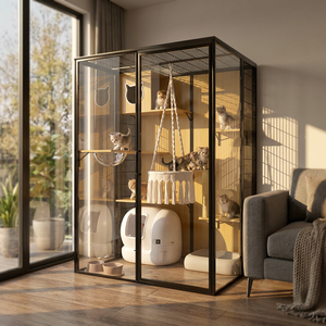 Nichoir robuste en bois pour chat avec rampe antidérapante, jouet détachable, résistant à l'<span class=keywords><strong>humidité</strong></span> élevée, pour chat siamois, pour patio - Product Image 1