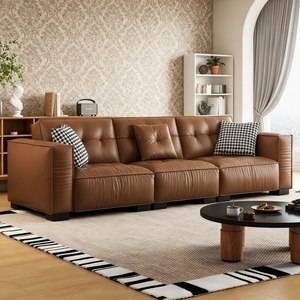 Sofá de Cuero Genuino Estilo Retro Medieval Americano, de Piso a Techo, <span class=keywords><strong>para</strong></span> Sala de Estar de Apartamentos Pequeños - Product Image 4