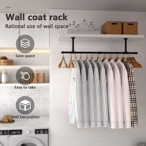 <span class=keywords><strong>Porte</strong></span>-vêtements mural en <span class=keywords><strong>tuyau</strong></span> <span class=keywords><strong>industriel</strong></span> peu encombrant pour suspendre des vêtements pour placard buanderie vêtement affichage au détail - Product Image 4