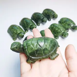 Xiuyu Tortue Sculpté À La Main Serpentine Jade Gemstone Tortue Cristaux Sculptés Vert Jade Tortue