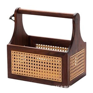 Cesta de almacenamiento de madera, caja de madera maciza, cesta de estilo chino, cesta de frutas de ratán retro, cesta portátil para aperitivos para el hogar - Product Image 5