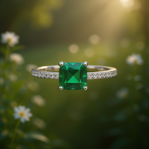 Bague Classique Carrée en Pierre Précieuse Verte Naturelle pour Femme, en Acier Inoxydable, Sertie à Griffes, Géométrique, Pierre de Naissance de Mai, Bijou de Fiançailles - Product Image 2