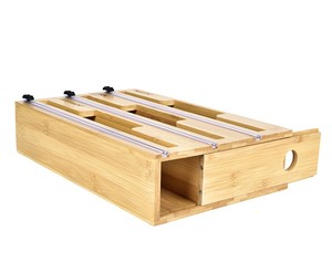 Distributeur de papier d'emballage 3In1Distributeur de papier d'aluminium en bois de bambou Coupeur de rouleau de papier d'aluminium Organisateur de papier d'aluminium Distributeur de film plastique avec coupe-glissière - Product Image 6
