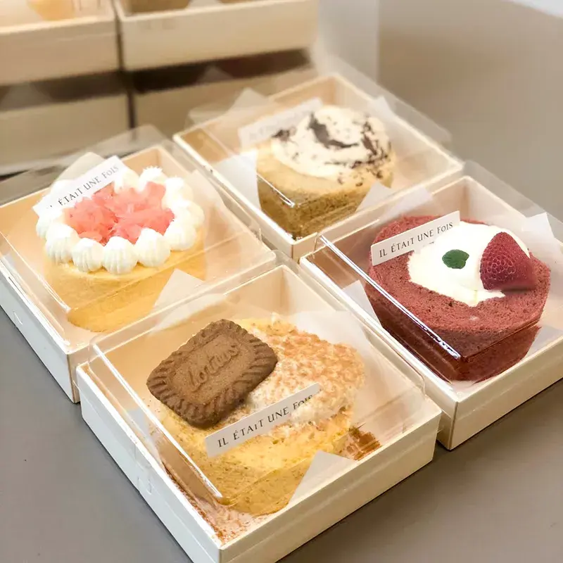 木製透明生分解性食品グレード使い捨てベーキングケーキ寿司デザートペストリーカップケーキドーナツブラウニー包装ボックス