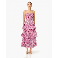Robe midi décontractée pour femme, sans bretelles, à fleurs brodées, à volants, coupe évasée, élégante, pour les occasions quotidiennes et spéciales