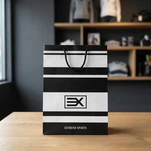 Premium <b>Biodegradable</b> <b>Paper</b> Shopping Bag Black White Striped Twisted Handle Offset Printed Art <b>Paper</b> - Product Image 3