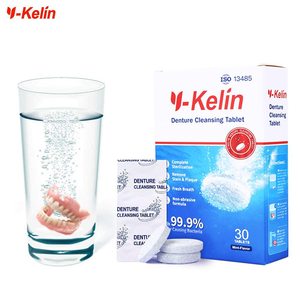 Tabletas efervescentes limpiadoras de dentaduras postizas con empaque en inglés, quitamanchas, cuidado bucal, eliminador de olores, 30 tabletas, para uso transfronterizo - Product Image 1
