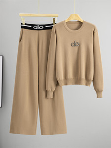 Completo Sportivo Casual Elegante da <span class=keywords><strong>Donna</strong></span> per Autunno e Inverno, Nuovo Stile Semplice e alla Moda, Traspirante, Maglione Lungo e Pantaloni a Gamba Larga - Product Image 6