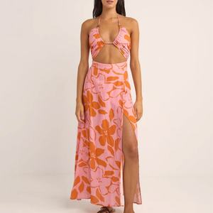 Vestido de Verano con Tirantes, Diseño de Fabricante, Estilo Playero, Floral Calado, Personalizado, de Rayón, Casual, Largo hasta el Tobillo - Product Image 3