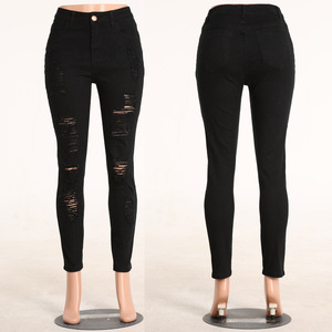 Femmes Taille Haute Noir Déchiré Jeans Plus La Taille 3XL <span class=keywords><strong>Skinny</strong></span> Denim Crayon Pantalon Bourgogne Stretch Robuste Déchiré Affligé Jeans - Product Image 1