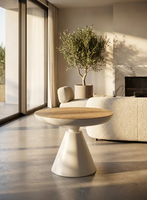 Table basse ronde en bois écologique de haute qualité, style nordique moderne, finition crème mate, prix de gros