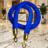 Corde de délimitation en velours bleu avec crochets dorés pour barrière de file d'attente de mariage, musée, hôtel