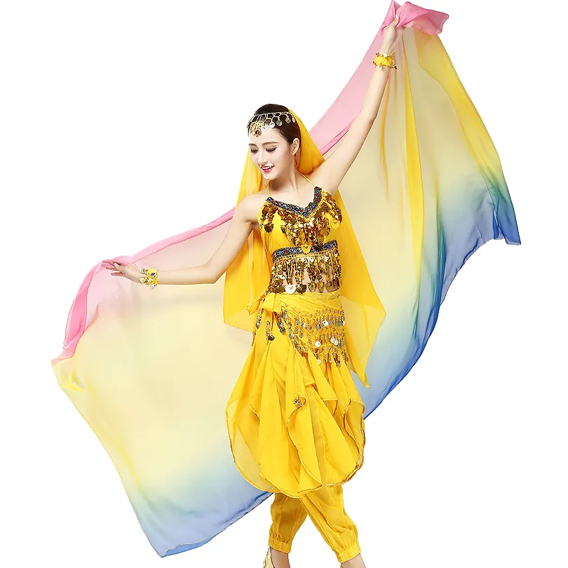 Disfraz de danza del vientre para mujer, velo, bufanda, Bollywood, 250x120cm, colores degradados
