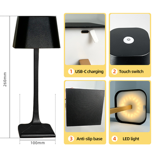 现代北欧触摸Alluminiu户外奢华礼品灯餐厅装饰无绳充电发光二极管黑金台灯 - Product Image 4