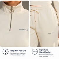 Ensemble deux pièces pour femme en molleton bouclette brodé avec logo personnalisé, sweat-shirt court à demi-zip et pantalon de jogging, vêtements pour femme OEM