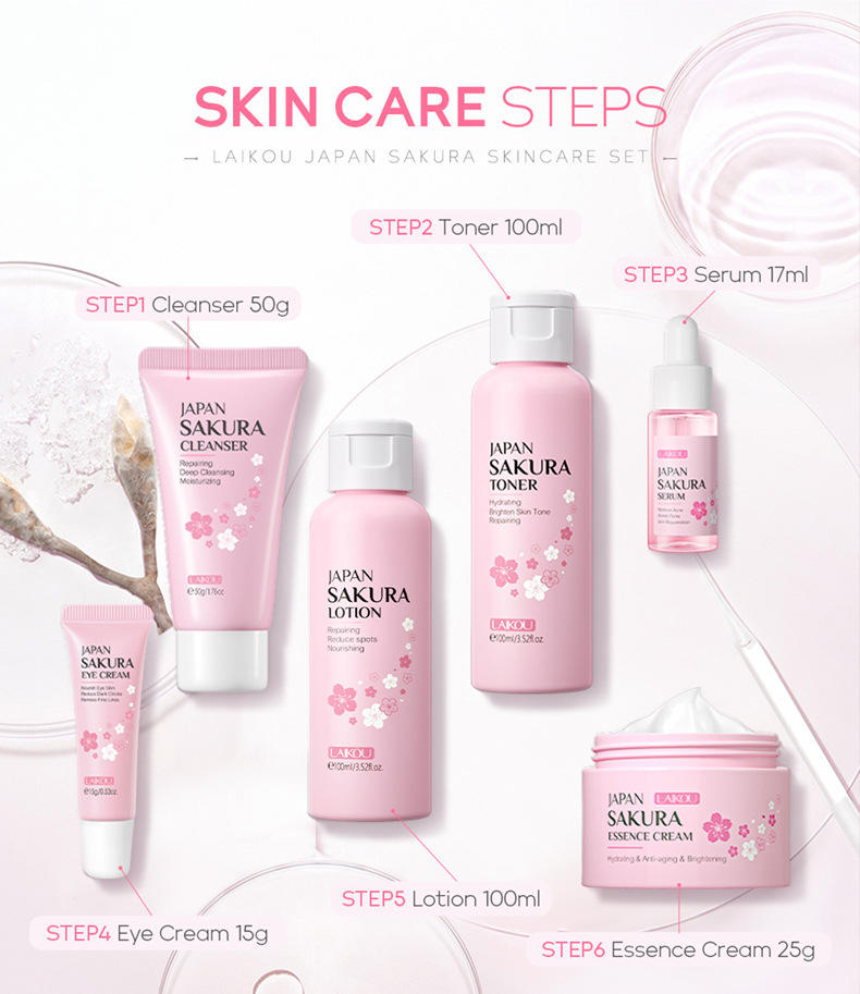 LAIKOU Japan Sakura Skin Care Set 6pcs - Hydrating Cleanser