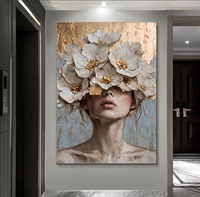 Peinture florale contemporaine sur porcelaine cristalline pour femme, affiche de luxe léger avec accents dorés, art mural texturé pour chambre à coucher et hall d'hôtel