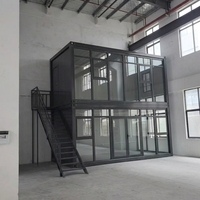 Maison en verre à deux étages, conteneur pliable préfabriqué de 20 pieds, cadre foncé, entièrement vitré, showroom en acier isolé, personnalisé OEM ODM
