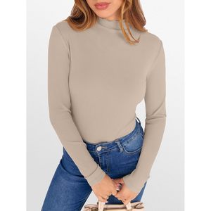 FOXA Top de punto acanalado de manga larga con cuello simulado para mujer, ajuste ceñido, estilo casual elegante, jersey para otoño - Product Image 5