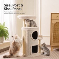 Arbre à chat double couche fabriqué en Chine avec baril en sisal, plateformes multiples, peu encombrant, résistant aux griffures, sans perte de fibres