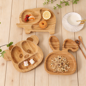 Assiette pour bébé en bambou et <span class=keywords><strong>silicone</strong></span> en forme d'animal, compartiments divisés, écologique, non toxique, vaisselle pour sevrage - Product Image 3