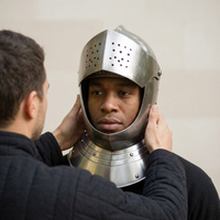 Casco de Caballero Medieval con Visera, Armadura Completa de Acero para Reenactamiento, Cosplay, Regalo