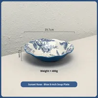 Vaisselle en porcelaine vintage de couleur bleuâtre, bols et assiettes en céramique de qualité supérieure, motif végétal, forme irrégulière, usage domestique
